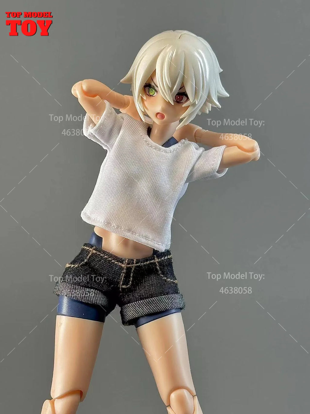 1/12 Scale White T-shirt Black/Blue Trend Denim Shorts Clothes Model Fit 6'' OB BJD Female Soldier Action Figure Body Dolls
