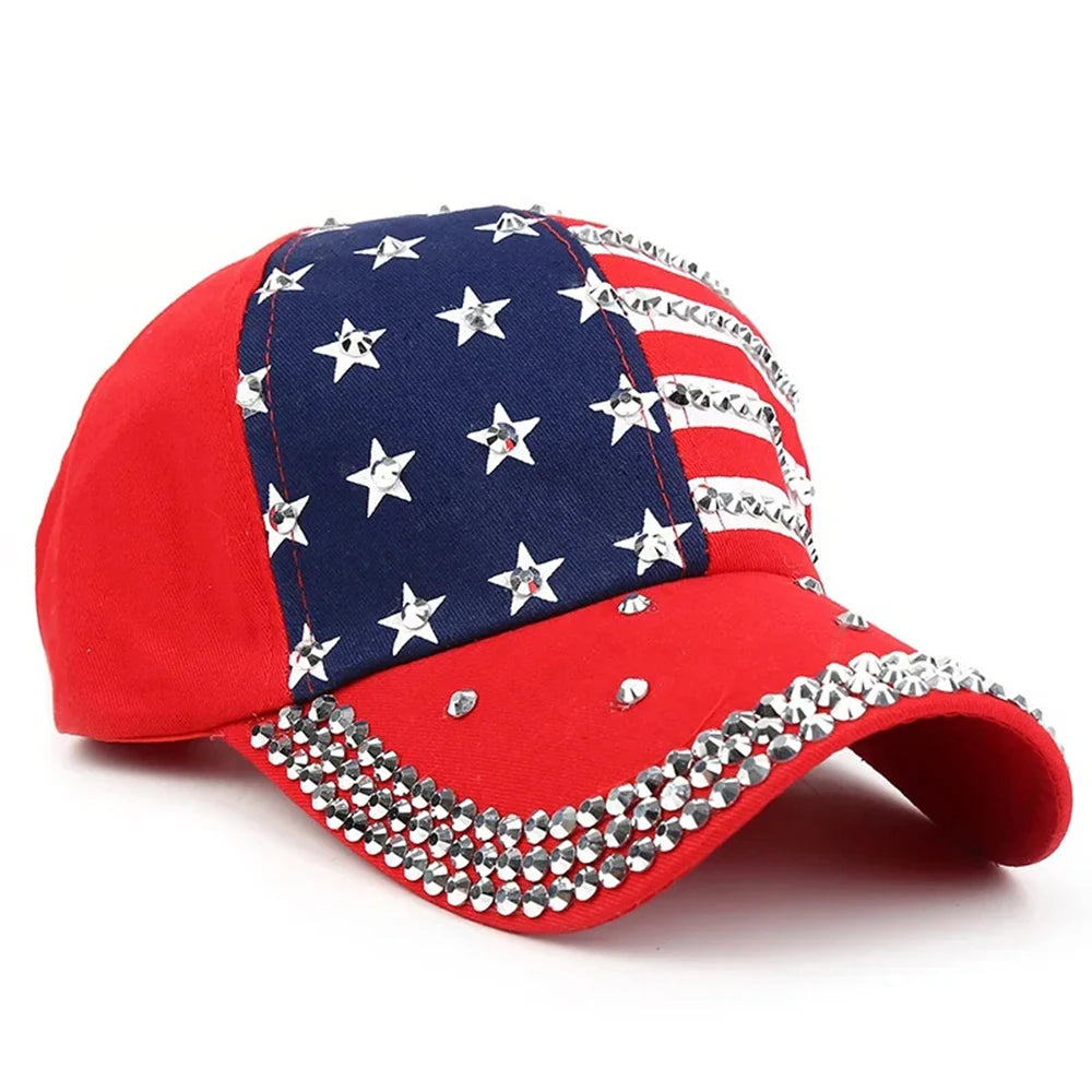 Men Women Baseball Cap USA Flag Diamond Rivet Brand Snapback  Unisex Adjustable Rap Rock Hats Fashion Gorras