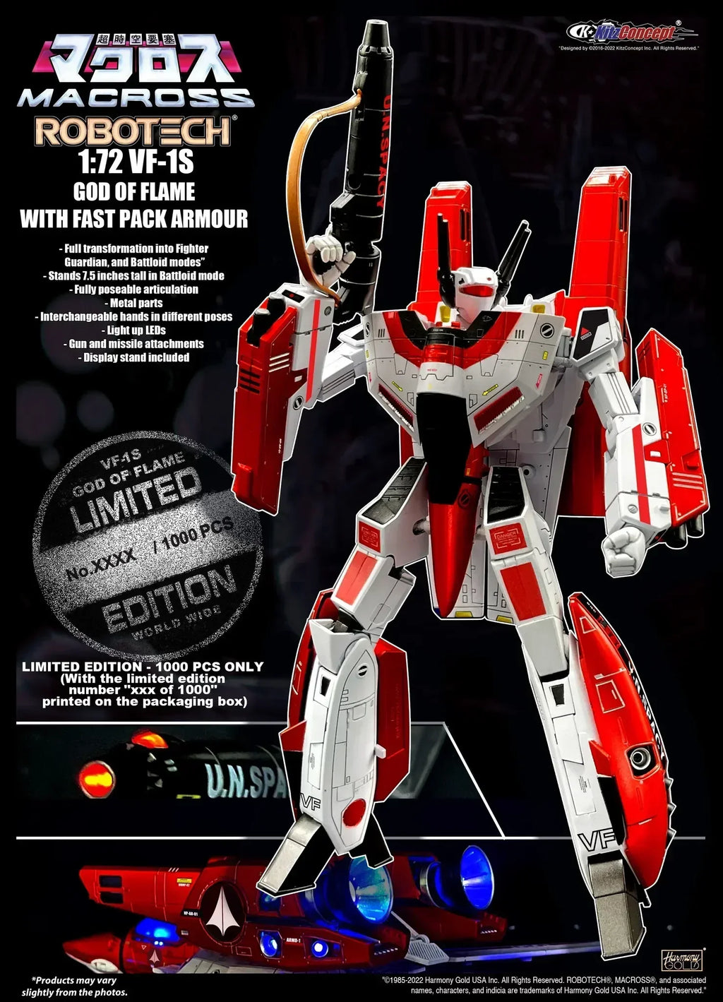 Add in-stock items to favoritesKitzConcept Macross Robotech VF-1S VF1S Limited Edition with Super Space Parts KIT Luminous LED A