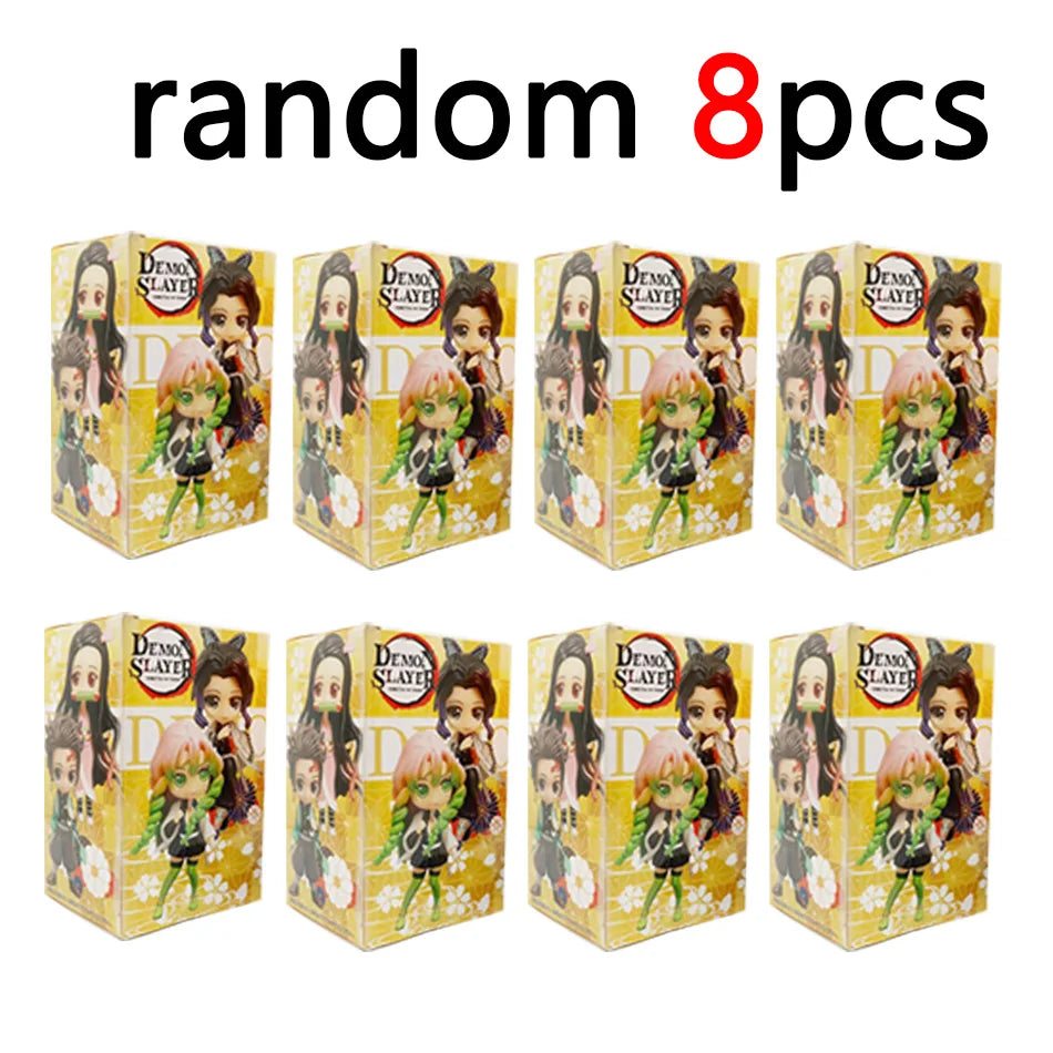 Demon Slayer Q Version Anime Figures 8Pcs Set Tanjiro Nezuko Hashira Collection PVC Model Birthday Christmas Gift for Kids