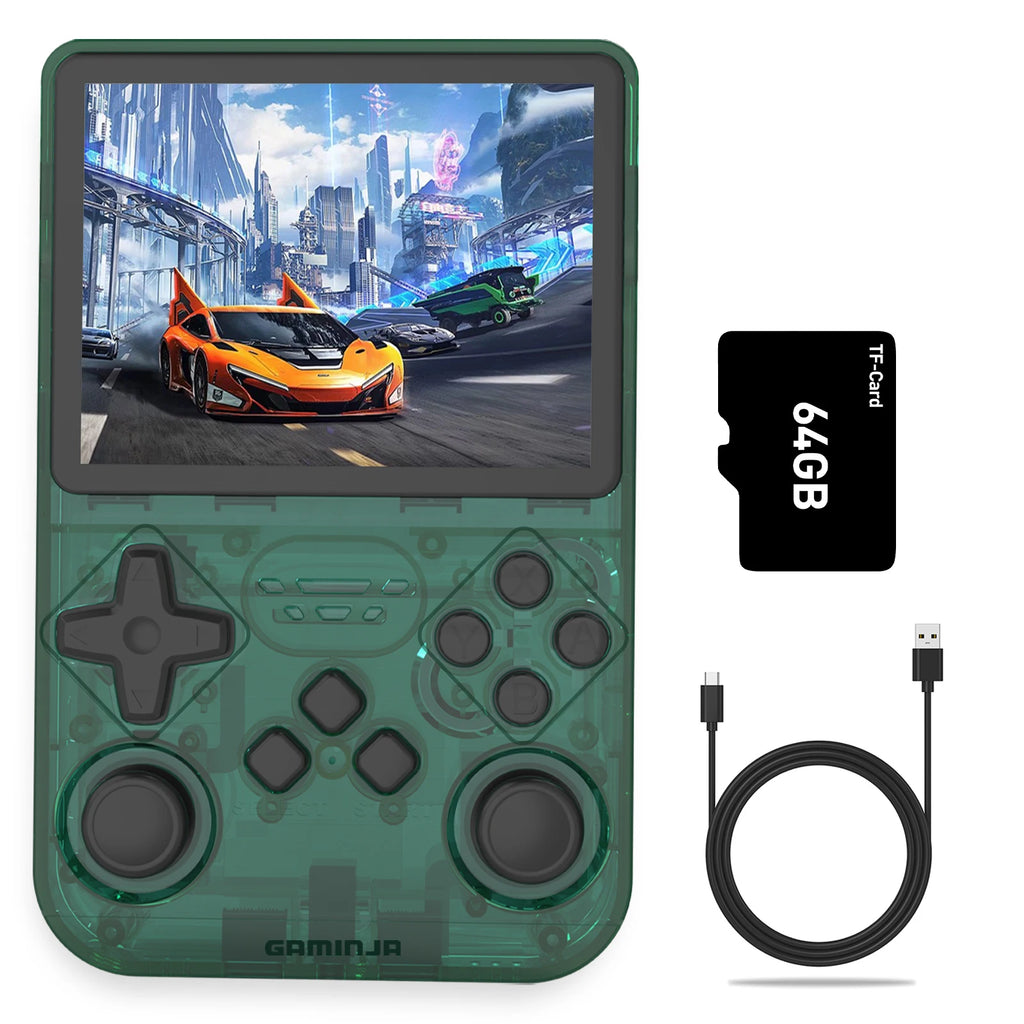 GAMINJA New Open Source Retro Handheld Video Game Console Buit in 64GB Card Emulator for PS1/PSP/DC/N64/SS 3.5 Inch IPS Screen