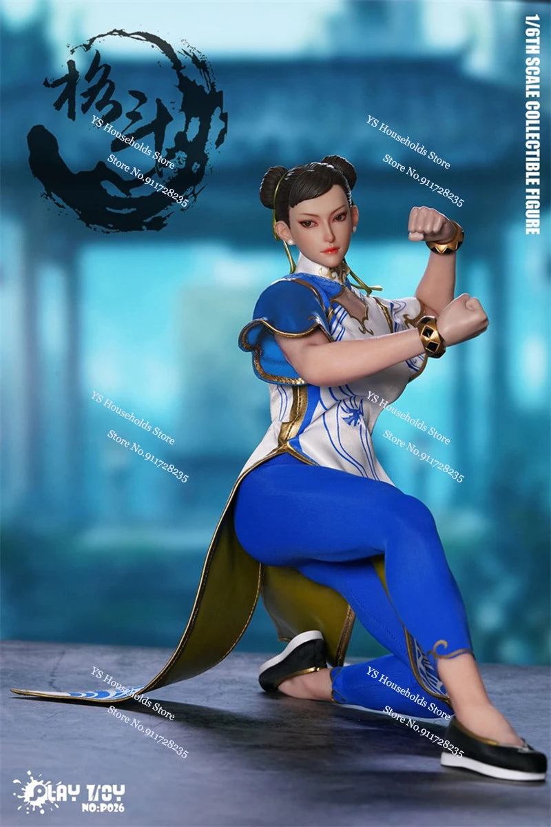 1/6 Movable Eye Fighting Goddess Chun Li Cheongsam Cloth PLAY TOY P026 Muscle Female Body 12" Full Set Action Figure Collection