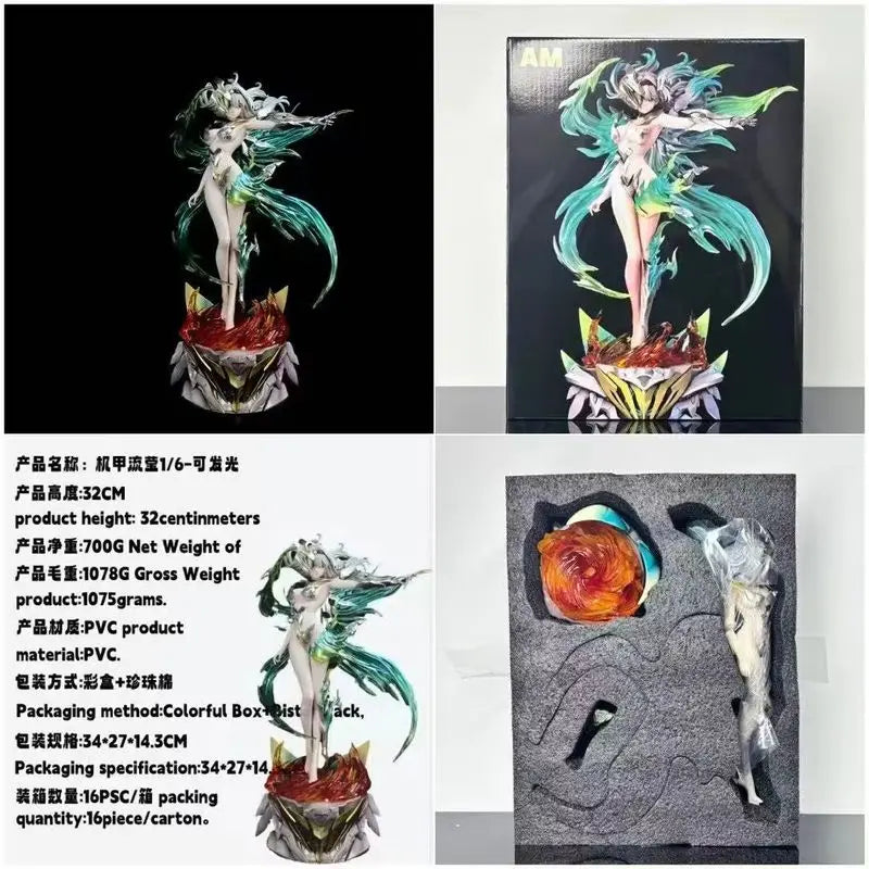 New 32cm Anime Girl Bishoujo Action Figure Luminous Neon Butterfly Design Collectible Model Two-Dimensional Statue Decoration