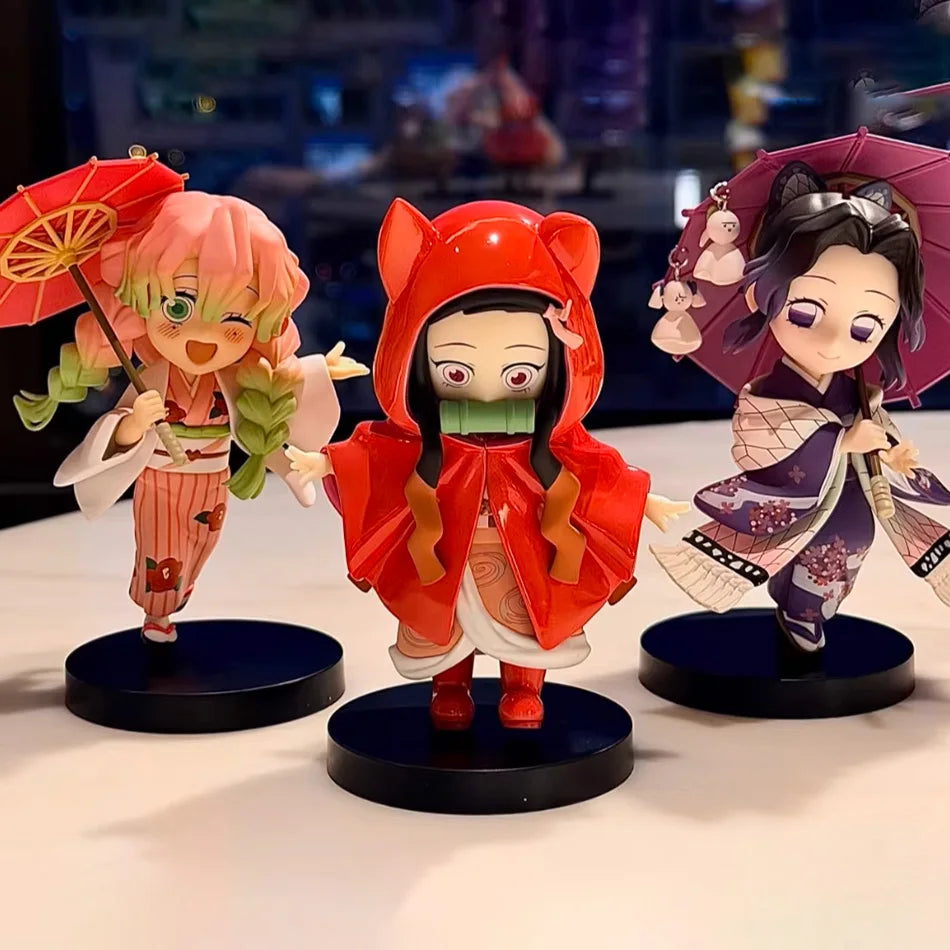 6pcs Q Version Demon Slayer Sitting Ghost Doll Tanjiro Nidouzi Inosuke Zenizu Toy Figural PVC Model Gift