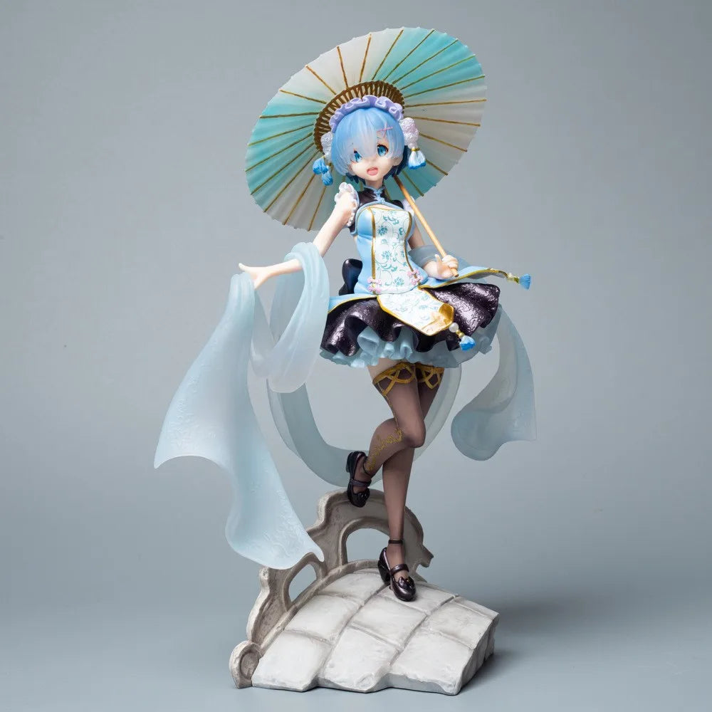 Anime Figure Rem Ram Emilya Cuter Case Model Q Version Collectible Static PVC Model from Zero Begining in Another World Life