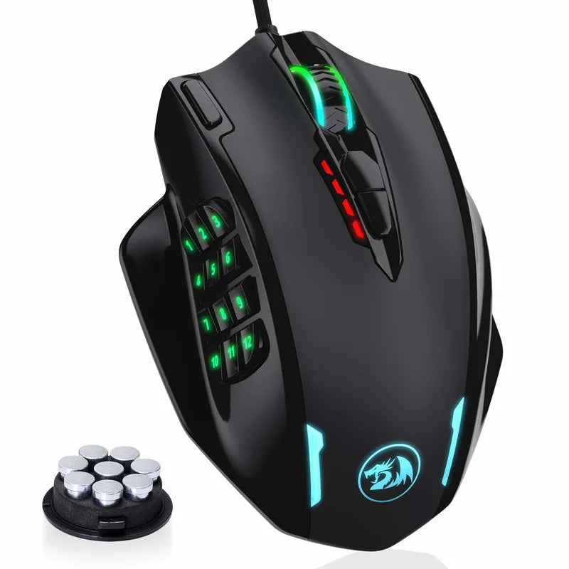 Геймърска мишка Redragon M908 с RGB подсветка, LED, USB, кабелна, 18 програмируеми бутона, 12400 DPI