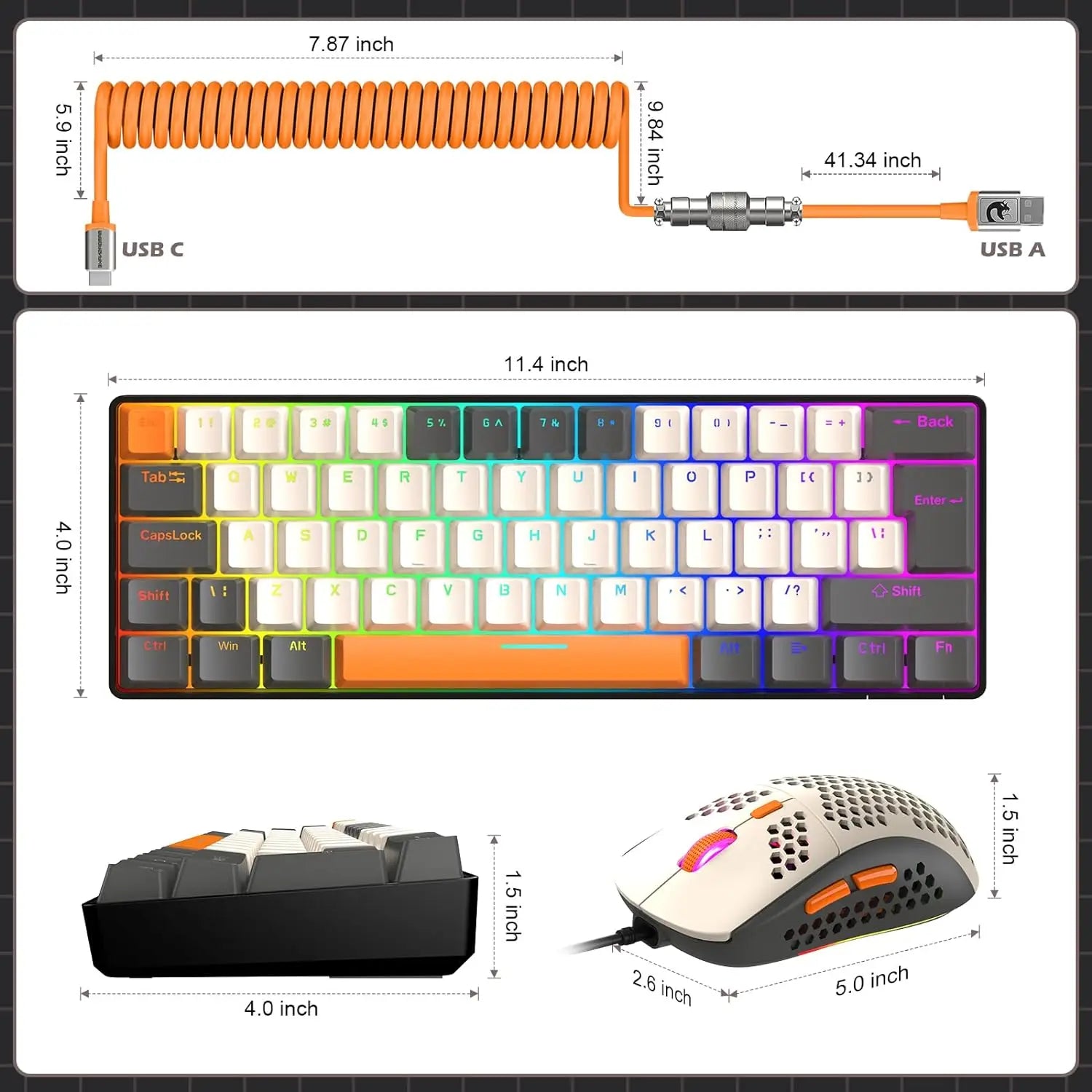 ATTACK SHARK × ZIYOULANG T60 RGB Gaming Mechanical Keyboard and 6400DPI Mouse Combos+Coiled USB C Cable for PC MAC PS5 Xbox