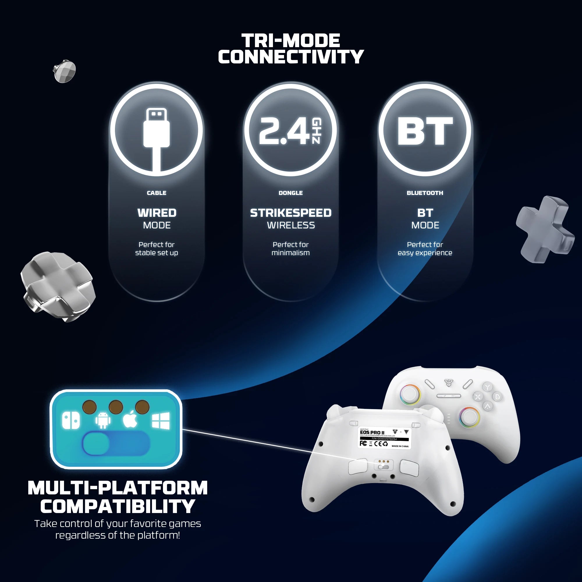 FANTECH EOS PRO II Wireless Gamepad Hall Effect Joysticks Triggers RGB Light Gaming Controller With New Upgrade 1000hz