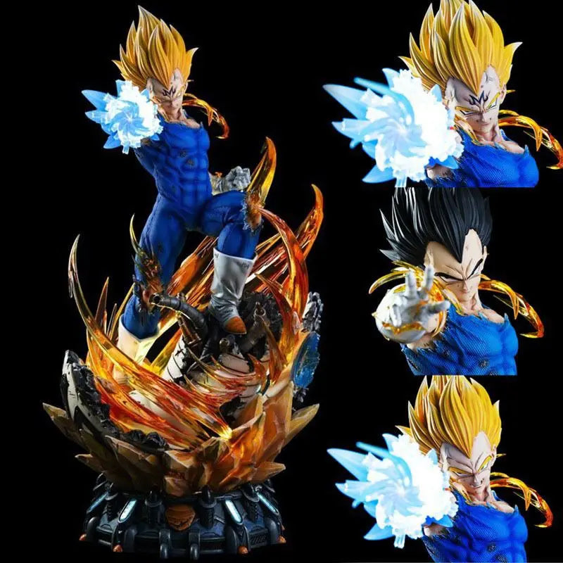 41cm Dragon Ball Figure Vegeta IV GK Super Saiyan Standing Posture Three-head Replaceable Anime Model Pvc Ornaments Children Toy