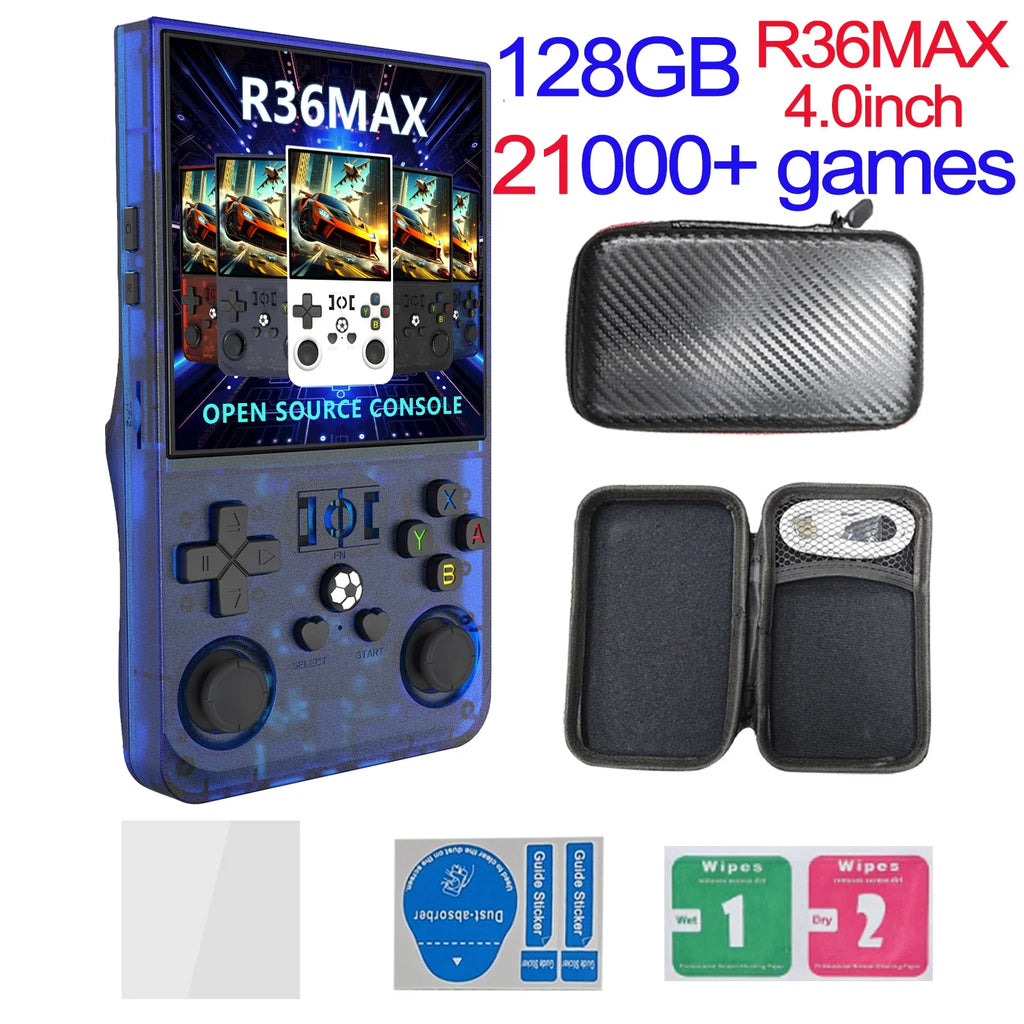 R36MAX Игрална конзола 64GB 128GB 18000+ ИГРИ Linux система 4.0-инчов K36 срещу R36S 3.5-инчов джобен видео плейър. Не е необходимо изтегляне.
