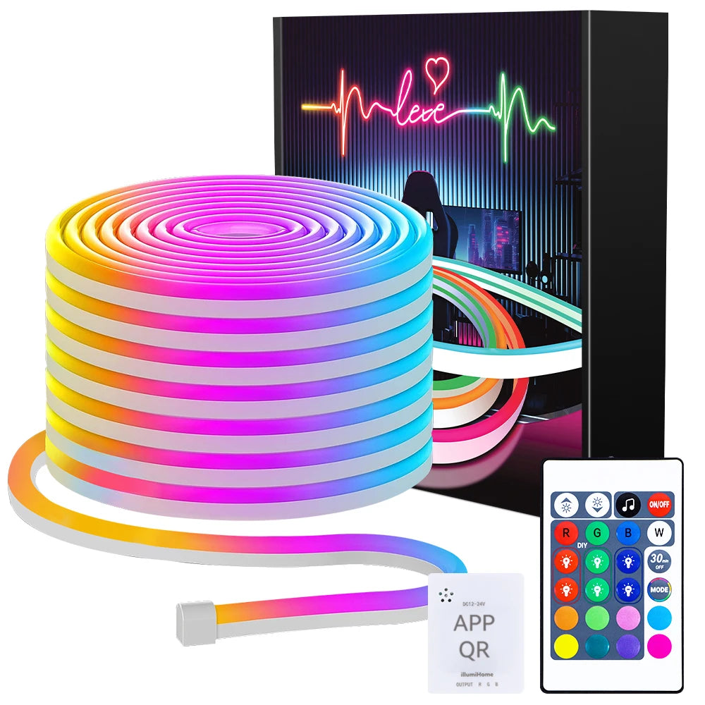 40M/30M RGB LED Light Strip, 24V Music Sync App/Remote Timer DIY Rope, IP65 Waterproof Gaming for Bedroom Indoor Outdoor Decor