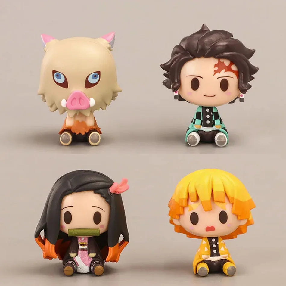 4pcs/set Demon Slayer Kimetsu No Yaiba Kamado Tanjirou Nezuko Agatsuma Zenitsu Action Figure Anime Model Statue Toys Gifts