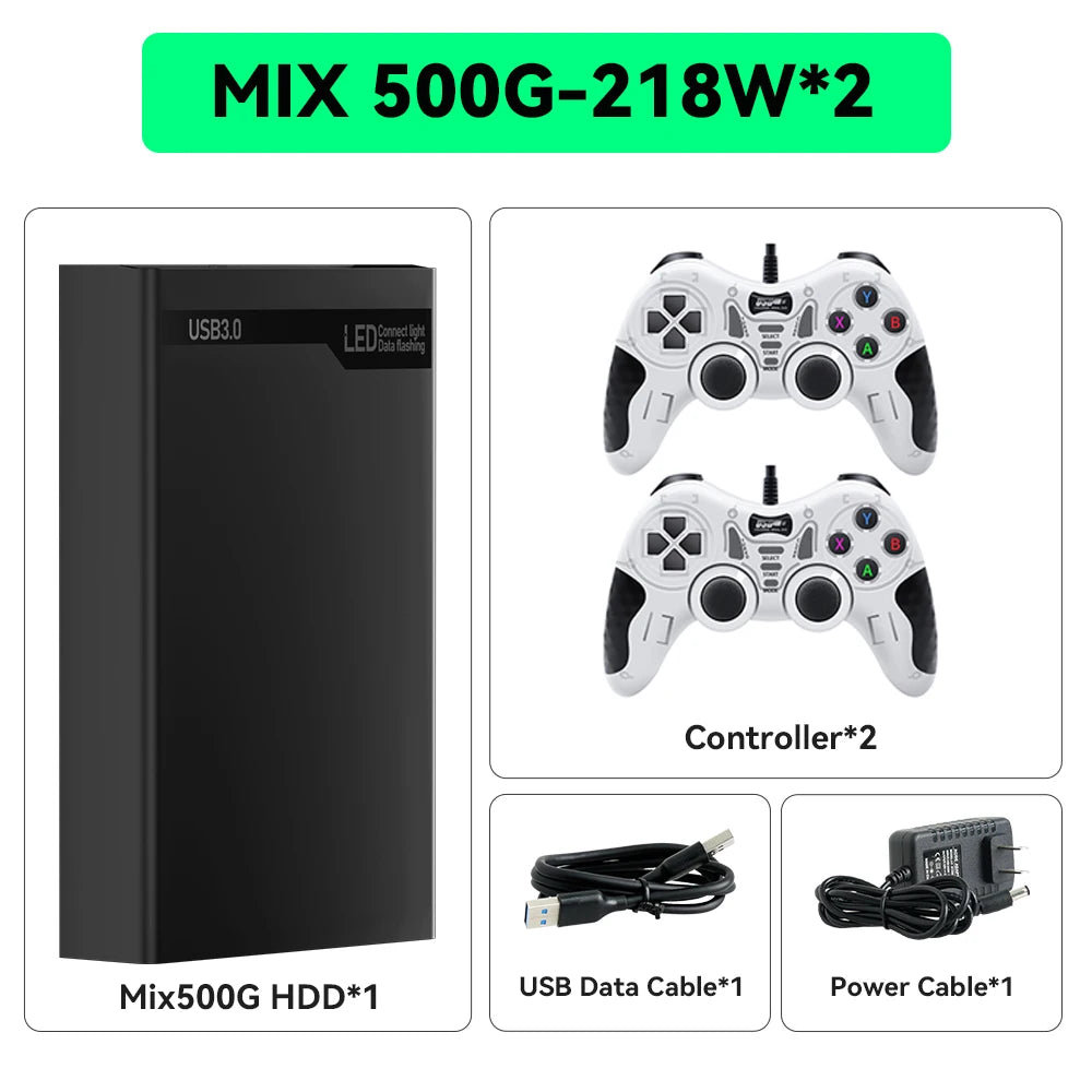 MIX500G Spielfestplatte mit über 38200 Retro-/PC-Spielen, Plug &amp; Play-Spielkonsolen für PS3/PS2/Switch/SNES/XBOX/N64/WII/GBA für Windows