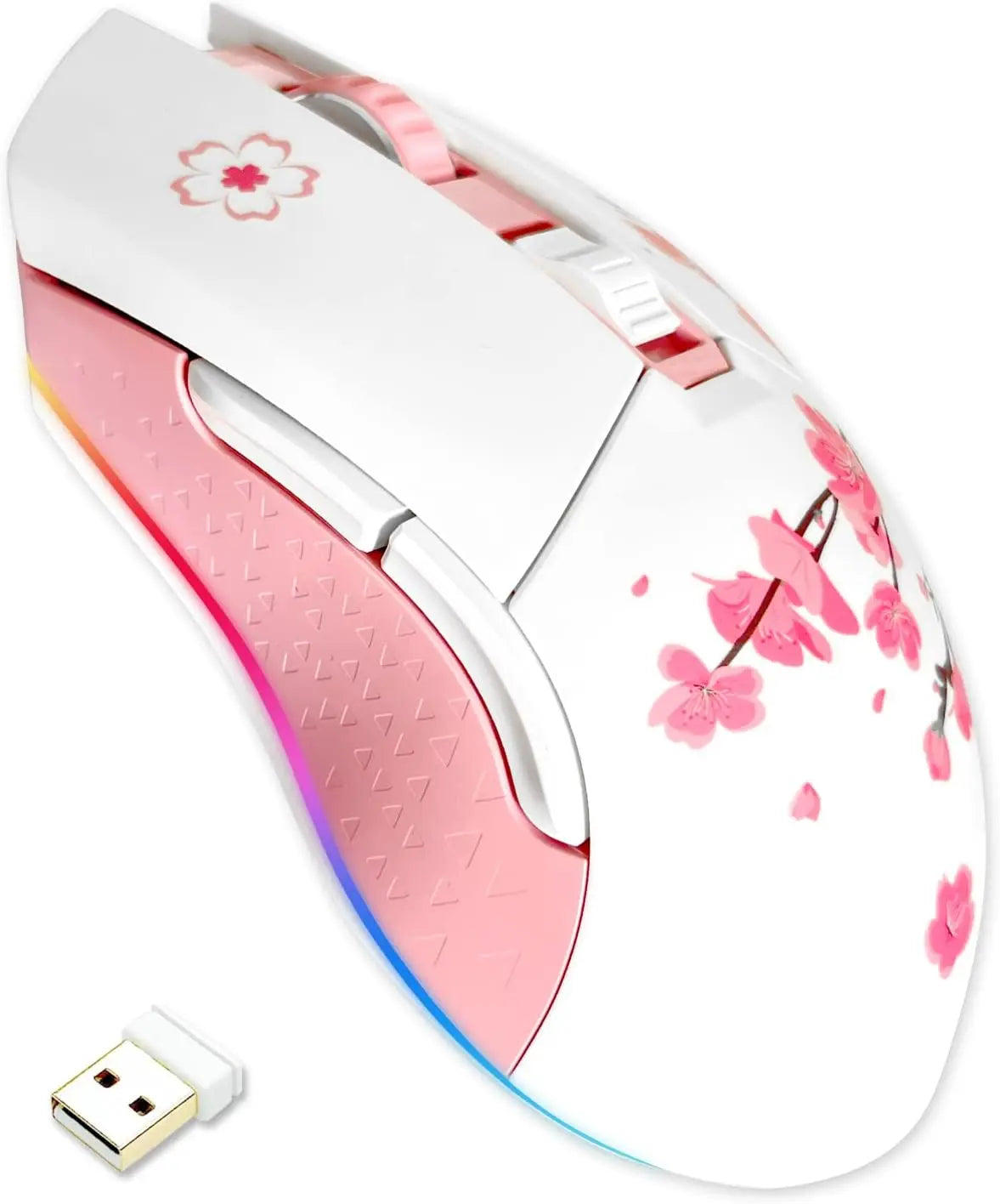 DAREU Sakura Pink Wireless Wired Gaming Mouse Dual-Mode Rechargeable 7 Buttons DPI RGB and 7 Adjustable DPI for PC Notebook Mac