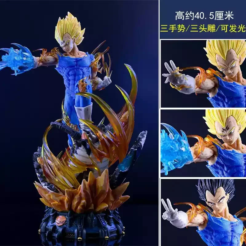 41cm Dragon Ball Figure Vegeta IV GK Super Saiyan Standing Posture Three-head Replaceable Anime Model Pvc Ornaments Children Toy