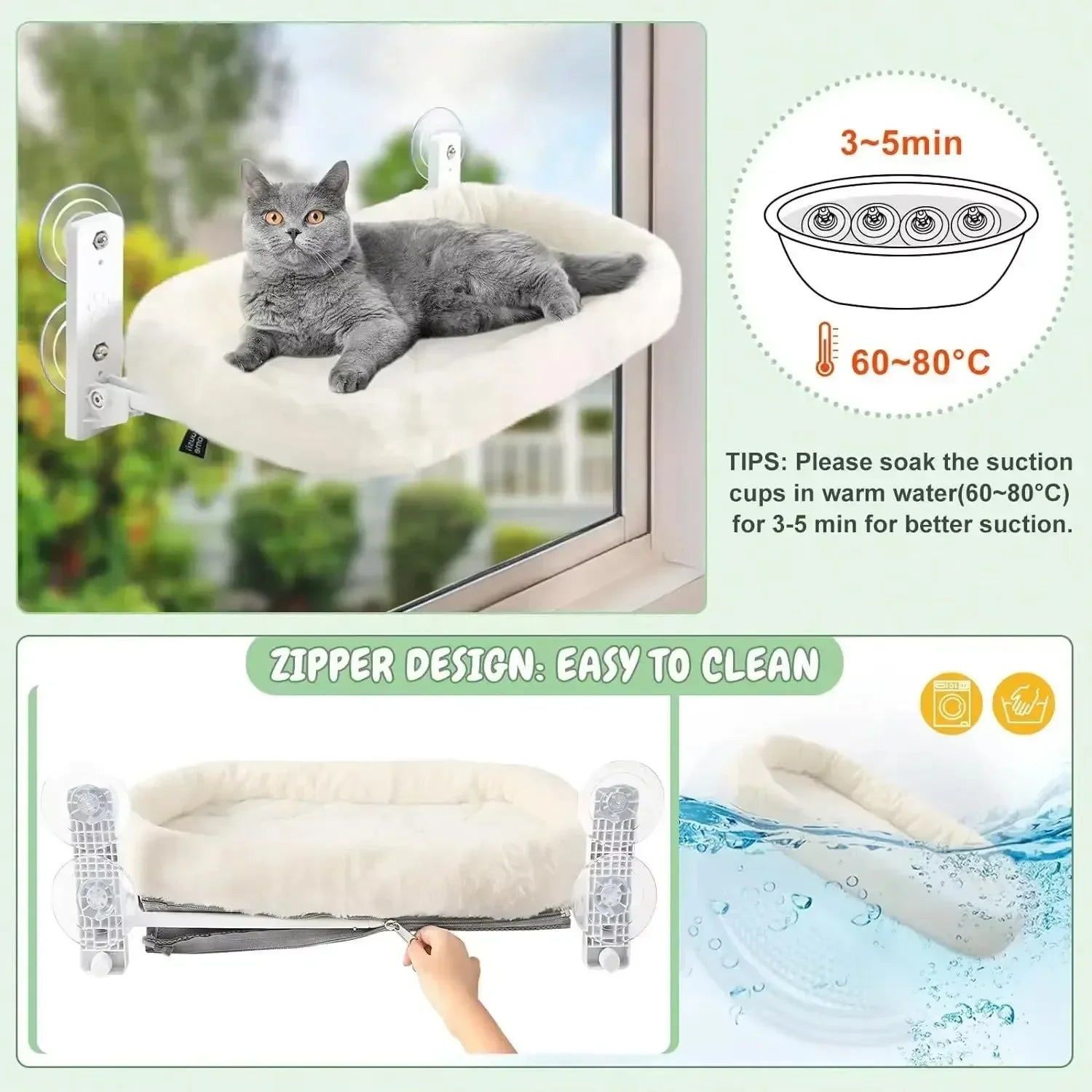 Katzenhängematte, Fensterhabitat, Katzensonnenbaden, Glas, hängender Saugnapf, Balkon, Haustiernest, faltbares Haustierbett, Katzenbedarf, Zubehör