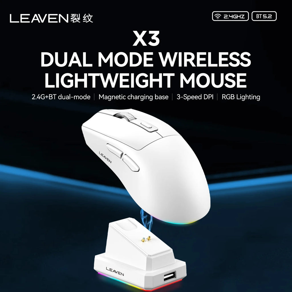 LEAVEN X3 2,4G Bluetooth Dual Modus Empfänger Optische Maus Drahtlose Gaming Maus 1600DPI Bluetooth Kompatibel Maus für MacBook L