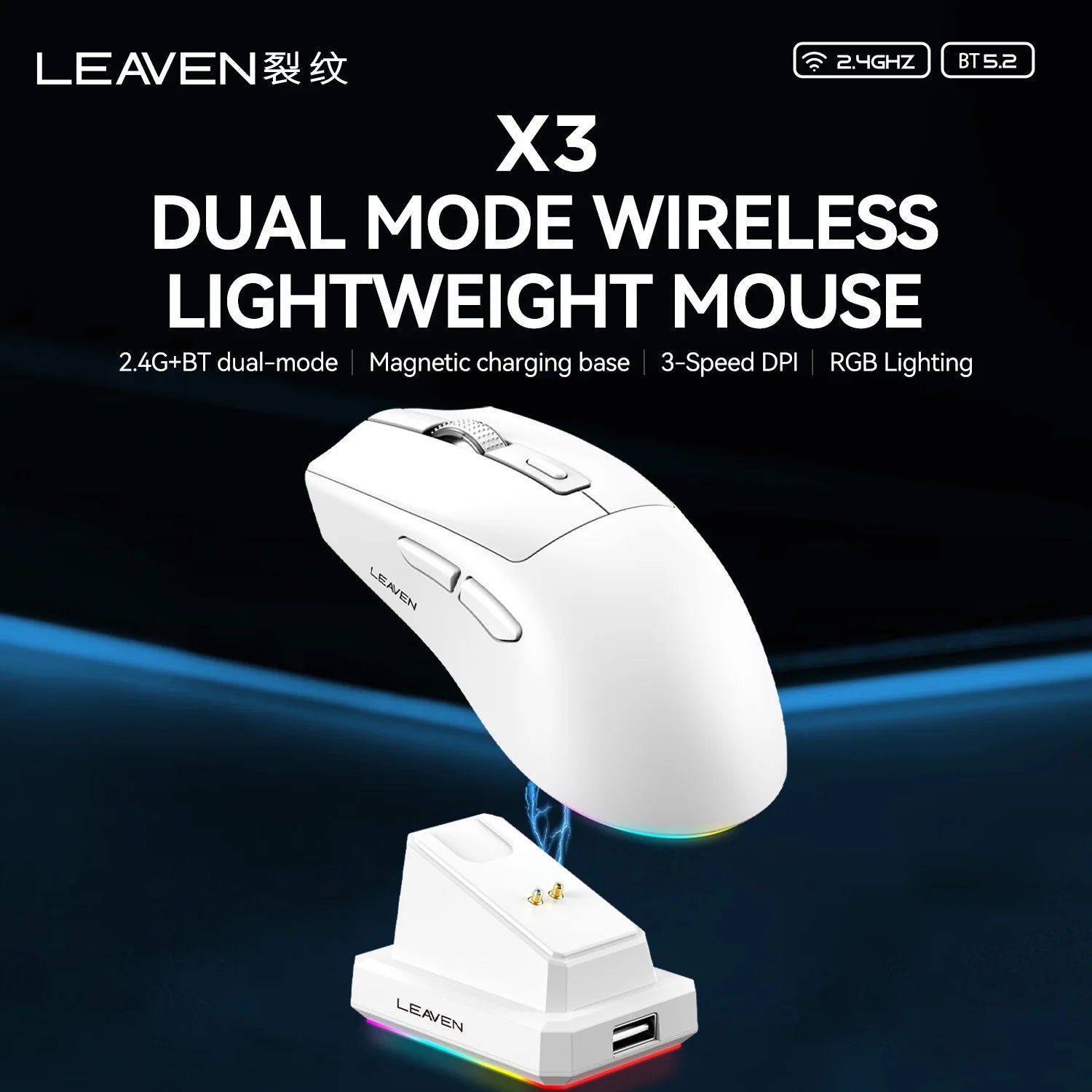 LEAVEN X3 2,4G Bluetooth Dual Modus Empfänger Optische Maus Drahtlose Gaming Maus 1600DPI Bluetooth Kompatibel Maus für MacBook L