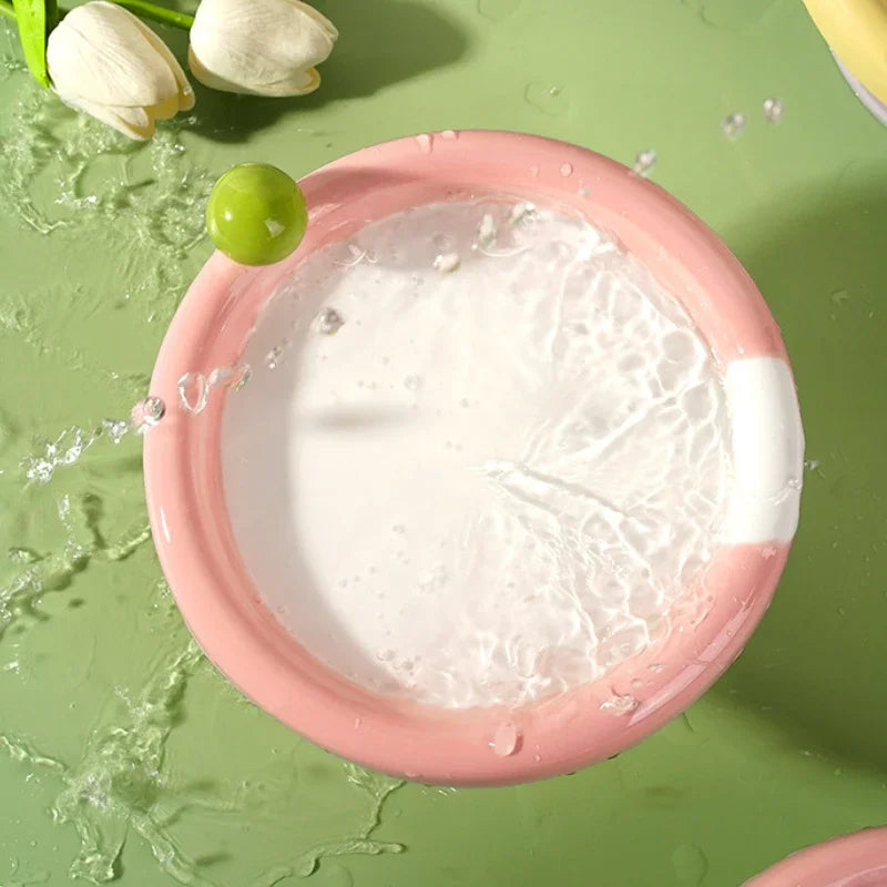 Ceramic Raised Cat Bowl Elevated Food Bowl Water Cat Plate Snack Dish with Stand for Neck Protection Feeding Watering Supplies