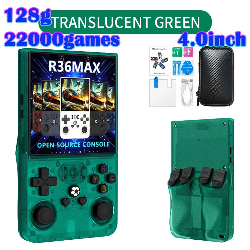 R36MAX Игрална конзола 64GB 128GB 18000+ ИГРИ Linux система 4.0-инчов K36 срещу R36S 3.5-инчов джобен видео плейър. Не е необходимо изтегляне.