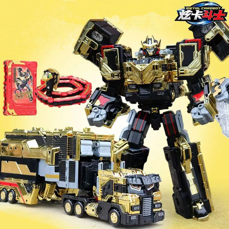 Metal Cardbot 30CM Gold HEAVY IRON Trailer Cargo Truck Transforming Robot Car Card Toy Action Figure Transformation Model Gift