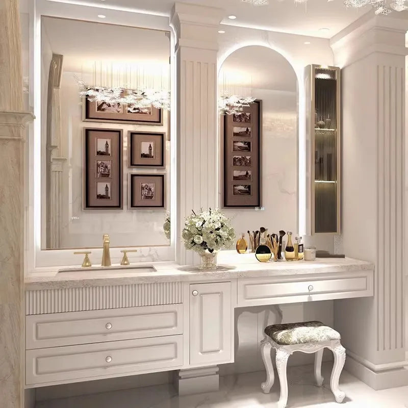 American Rock Slab Vanity Integrierter Badezimmerschrank Kombination Creme Wind Oak Wash Handwaschbecken Badezimmer