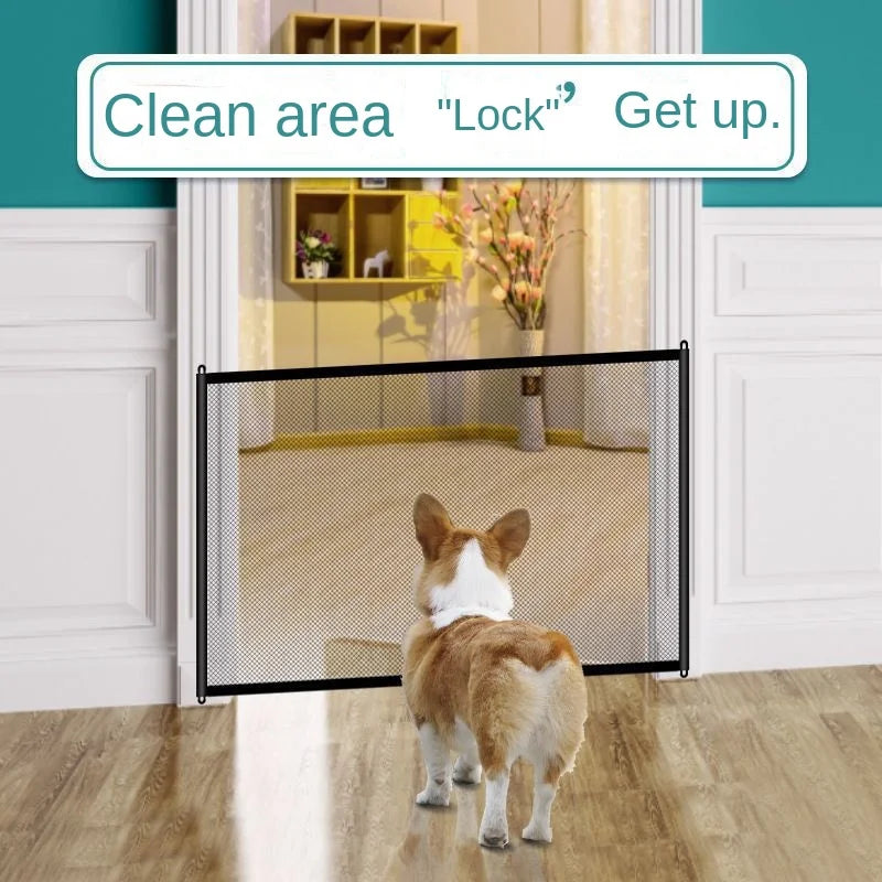 Adjustable No Drill Pet Gate - Anti-Cat Barrier with Mesh Panel Indoor Safety Fence for Dogs Cats Staircase & Doorway Protection