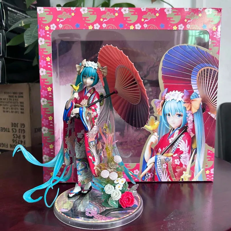 Anime umbrella Kimono Stronger Hatsune Miku Figure Girl Statue Toys Gift Kawaii Cute Doll Desktop Ornament Christmas Present