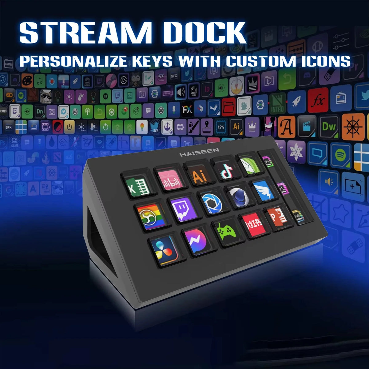 Visuals Keyboard Streaming Visual Stream Deck Keyboard LCD Button 15 Keys Live Content Creation C ...