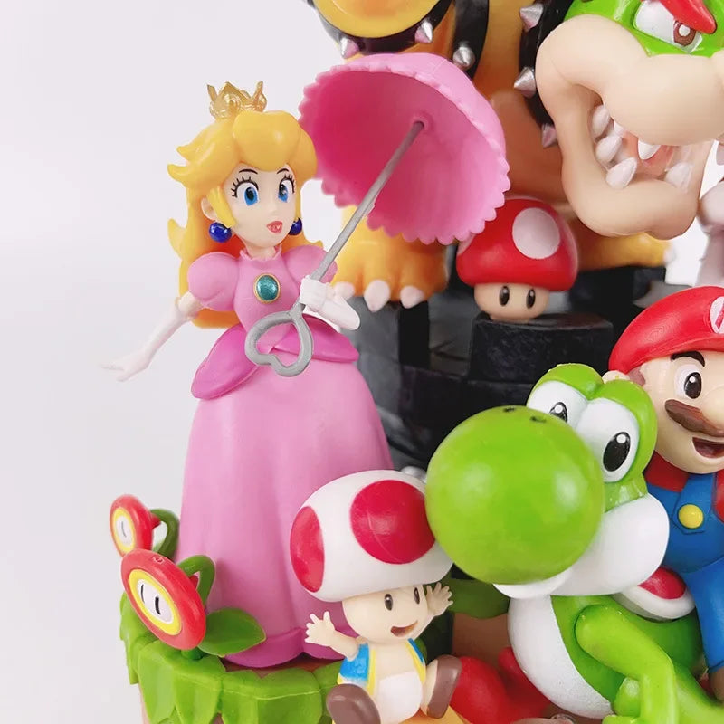 28cm Super Marios Bros Action Figures Model Ornaments Luigi Bowser Yoshi Bowser Scene Combination Doll Kids Toys Room Decoration