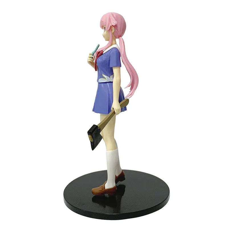 Hot 17cm Future Diary Mirai Nikki Gasai Yuno Anime Uniform Dress Standing Posture Action Figure Model Holiday Gifts Desktop Toy