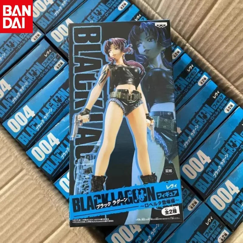 Bandai Original BLACK LAGOON Two-Hand Anime Figure Revy（Rebecca）Action Model Collectibles Desktop Ornaments Toys Gifs