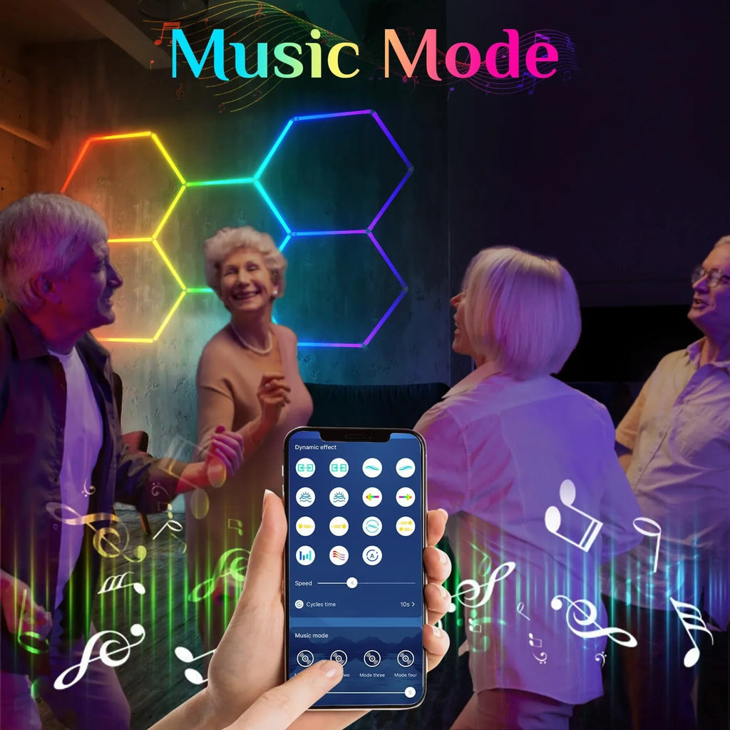 Hexagon Garage Lights RGB Garage LED Ligh APP Remote Control Multi Color Modes for Gaming Room Bar Club Gym Ceiling Lighting