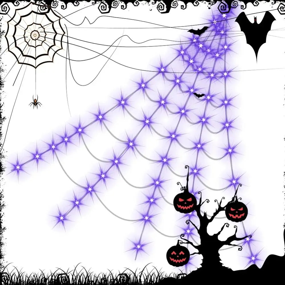 Practical 8 Modes Halloween Spider Web Lights Glow 250 LEDs LED Spider Net Hanging 5m Scary Giant Spider Haunted House