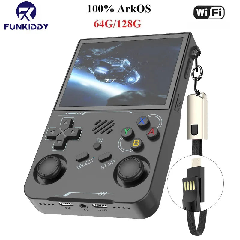 100 % ArKOS R36XX Retro-Handheld-Spielkonsole, Linux-System, 3,5-Zoll-IPS-Bildschirm, 64/128 GB/256 GB, aktualisierte Version, Schwarz