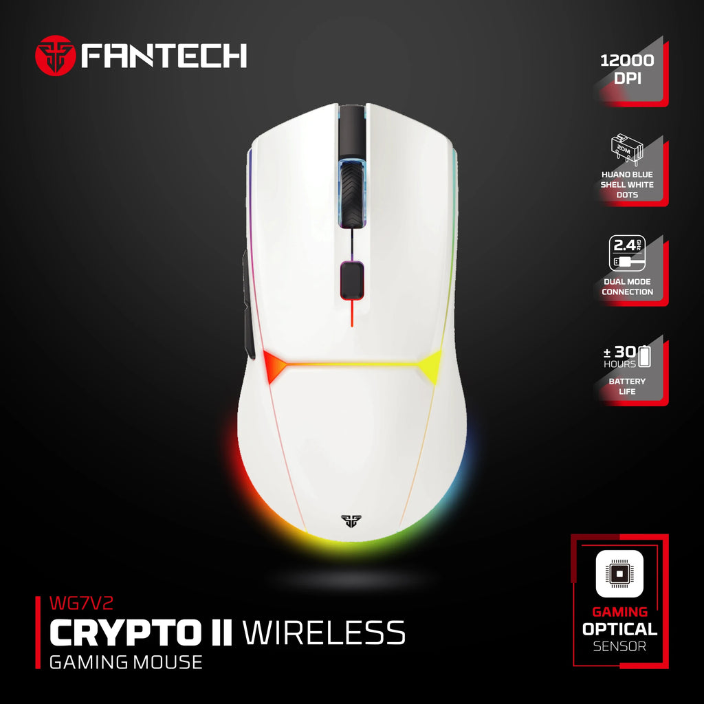 FANTECH CRYPOT II WG7v2 Kabellose Gaming-Maus und kabelgebundene Maus 12000DPI ARPG Anti-Schweiß-Beschichtung Makro-Mikrofon für CSGO LOL