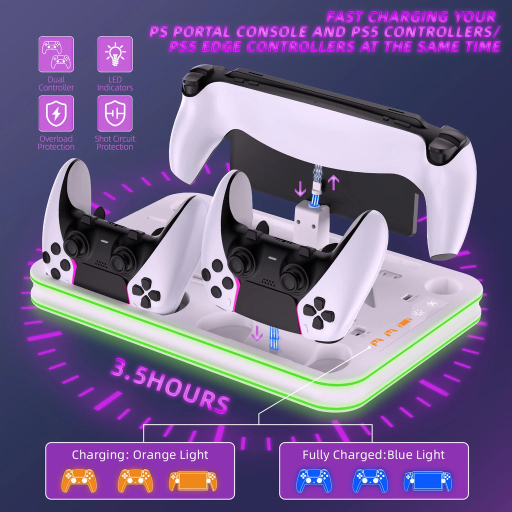 STORM WYRM For PS5 Slim/Pro Console Multi-function Cooling Storage Stand with Headset Hanging Rack,RGB Colorful Light JYS-P5225