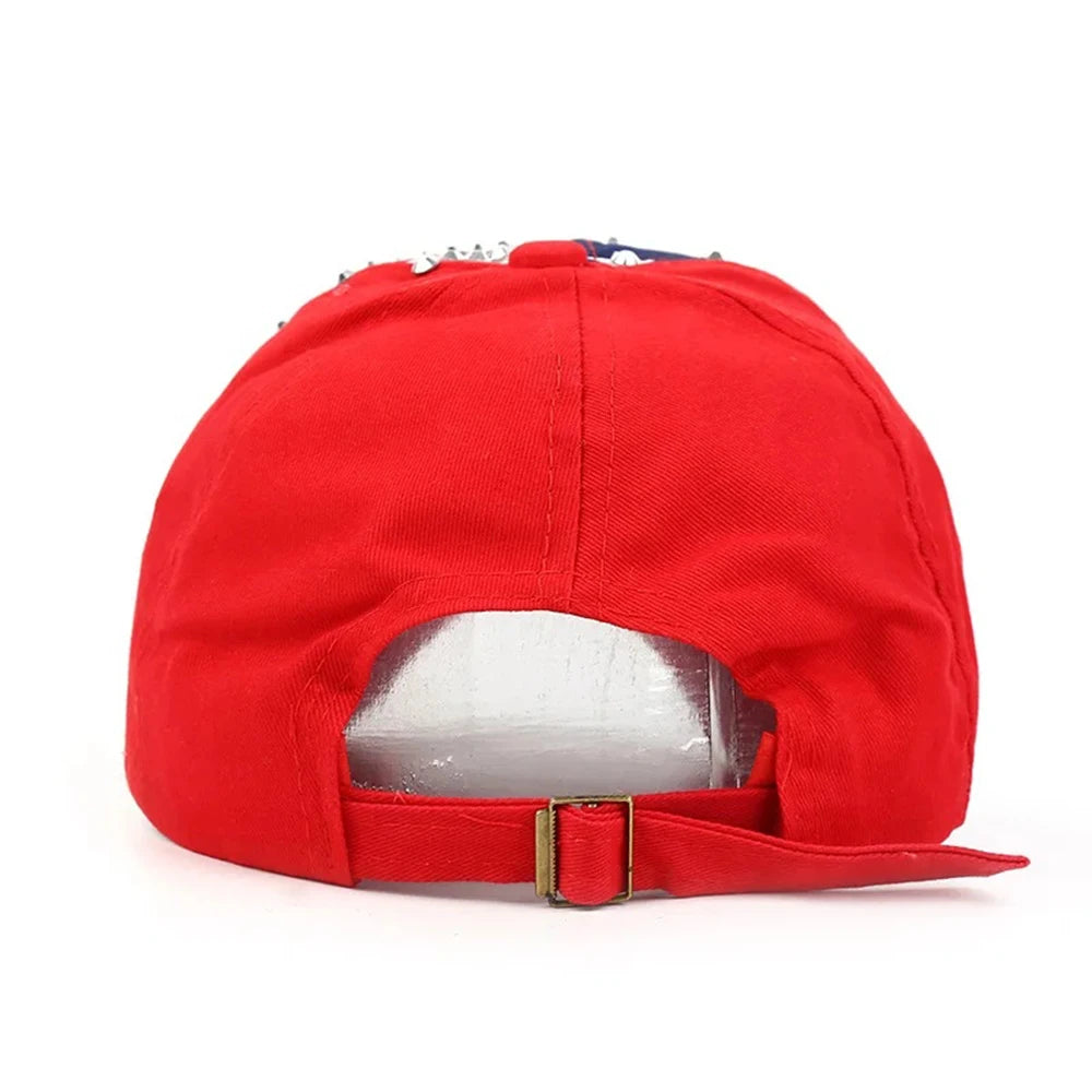 Men Women Baseball Cap USA Flag Diamond Rivet Brand Snapback  Unisex Adjustable Rap Rock Hats Fashion Gorras