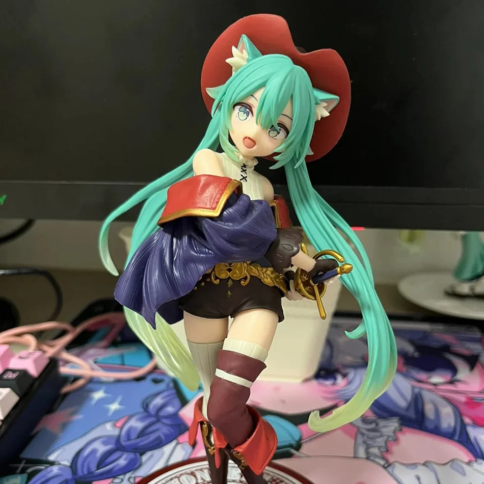 New 18cm Anime Hatsune Miku Figure Sexy Ornaments Puss in Boots Kawaii Car Decoration Thumbelina Collectible Model Gifts