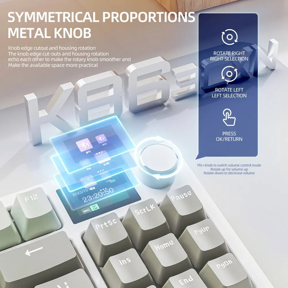 K86 Kabellose, Hot-Swap-fähige mechanische Tastatur, Bluetooth/2,4 GHz, mit Bildschirm und Lautstärkeregler für Spiele und Arbeit