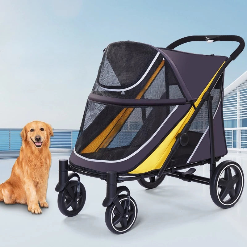 60kg Heavy-Duty Foldable Pet Stroller for Large Dogs & Cats, All-in-One Design with Rain Cover
