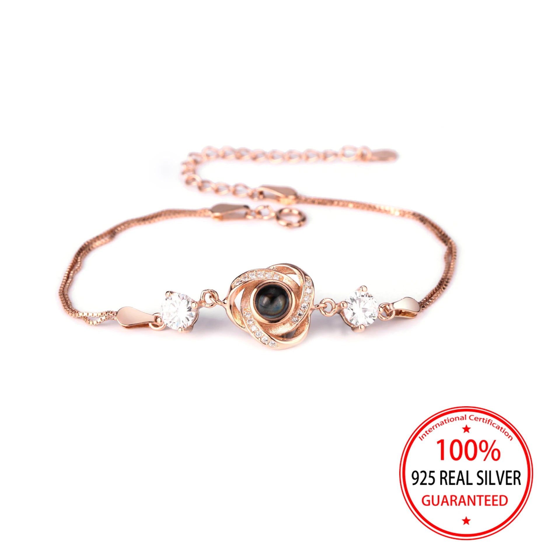 Armband mit Dreieck-Anhänger aus 925er Sterlingsilber mit individueller Farbbildprojektion, Valentinstagsgeschenk für die Freundin