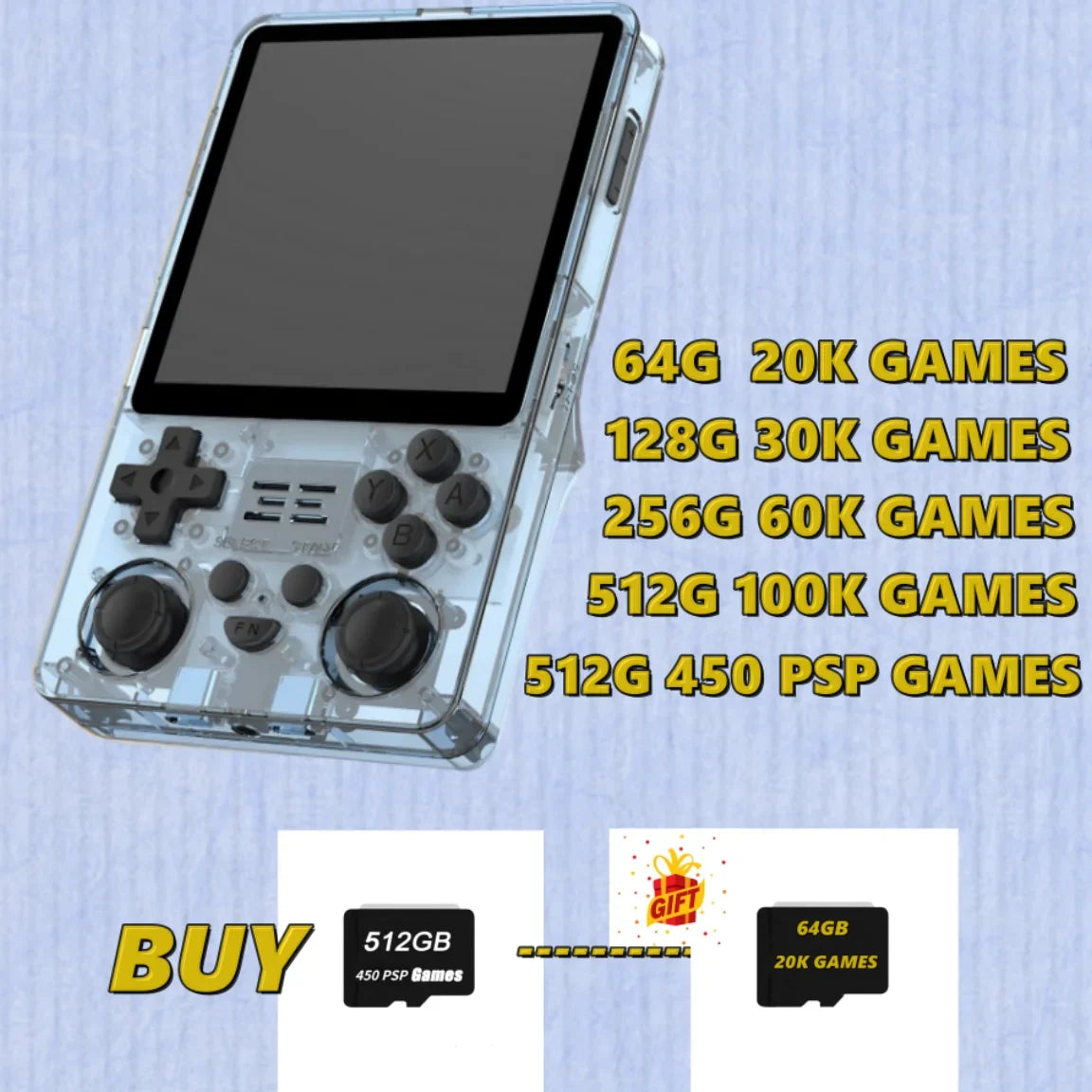 POWKIDDY RGB20SX Portable Handheld Game Console Retro Pocket 4.0 Inch Screen Linux OS Portable Video Players 512G PSP  Console
