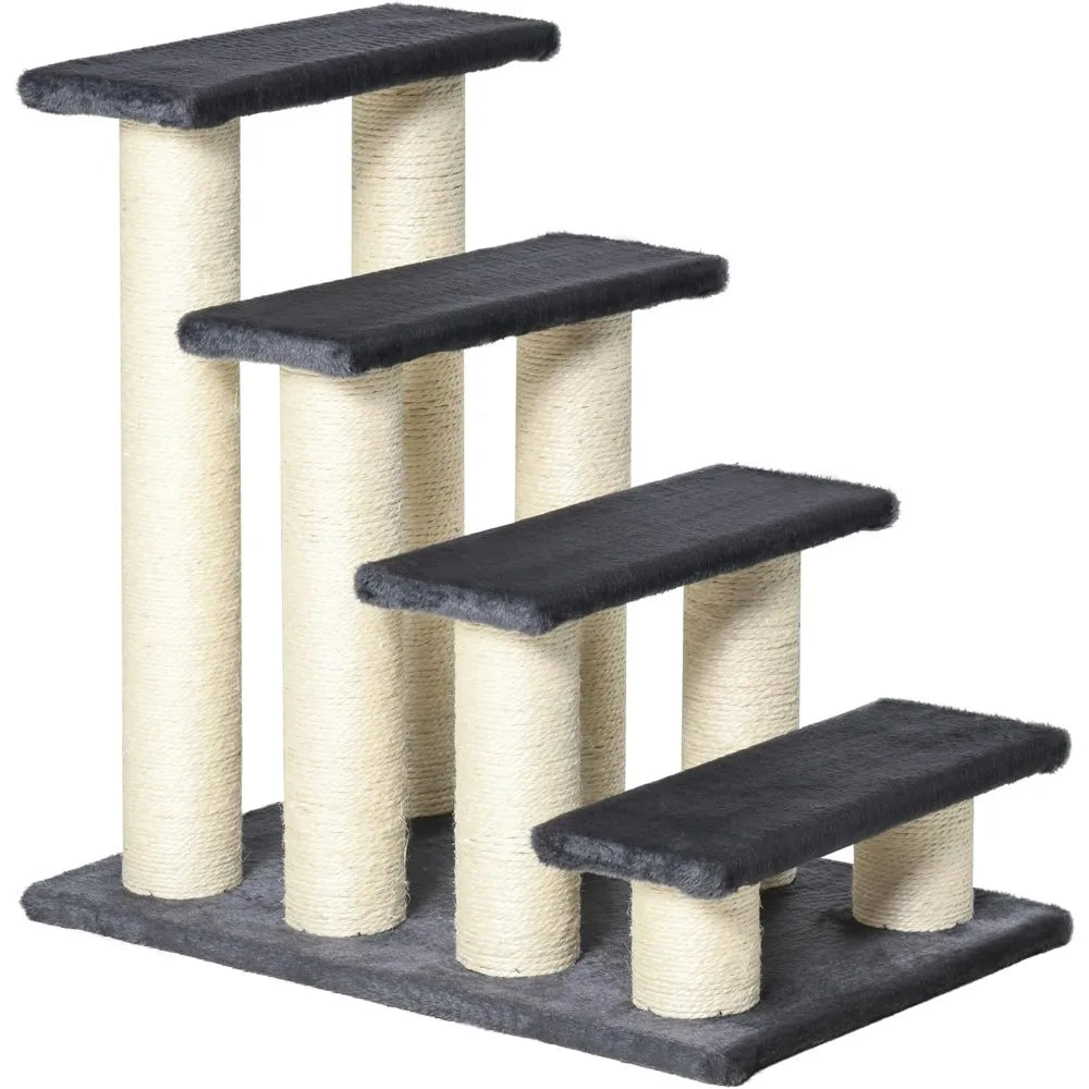 Cat Tree with 4 Steps for High Beds Couch, Cute Stair Shaped Cat Tree for Indoor Cats or Dogs w/Sisal Scratching Post, Climbing