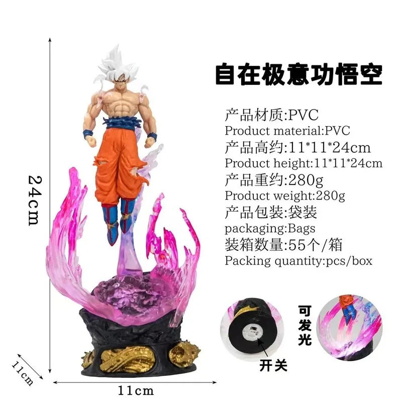 24cm Anime Dragon Ball Can Emit Light Figure Ultra Instinct Son Goku Saiyan Pvc Sculpture Doll Decoration Model Collection Gifts