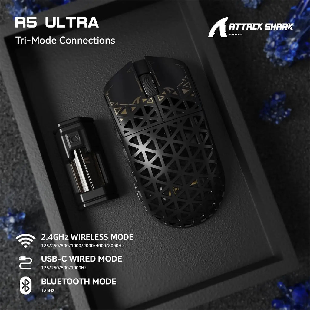ATTACK SHARK R5 Ultra 39g Carbon Fiber 8000Hz Wireless Gaming Mouse, 42000DPI, PAW3950MAX Sensor, Nordic 52840 Chip, Tri-Mode
