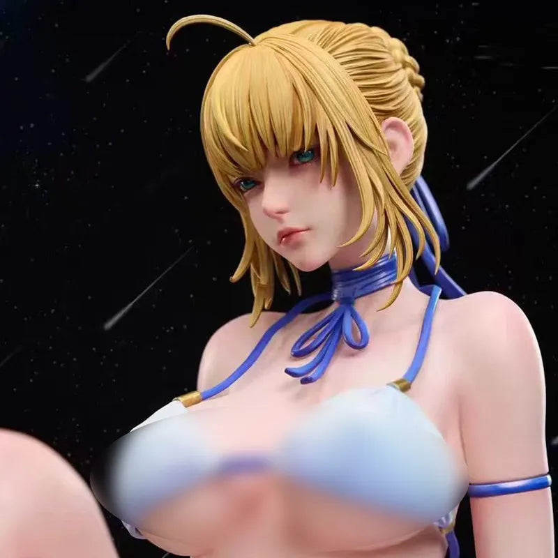Anime Figure Saber Artoria Pendragon GK Sitting Pvc Statue Two Dimensional Beauty Model Desktop Decoration For Anime Collectors