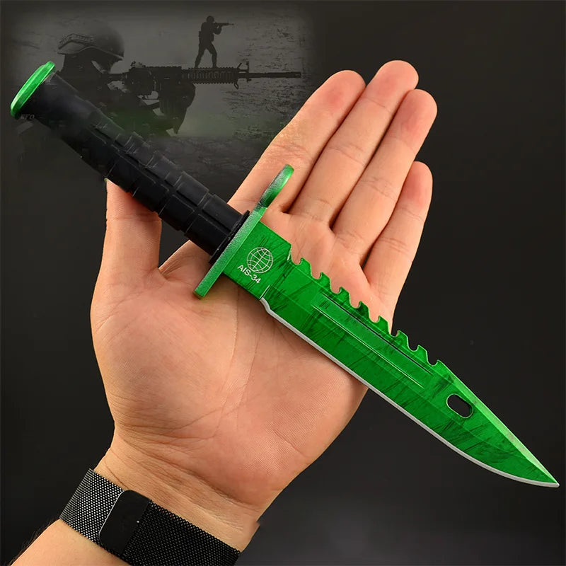 26cm Game Military Tactical Command Knife M9 Doppler Emerald Leather Edition Metal Knife Toy Sword Model Safe Not Sharpened Gift