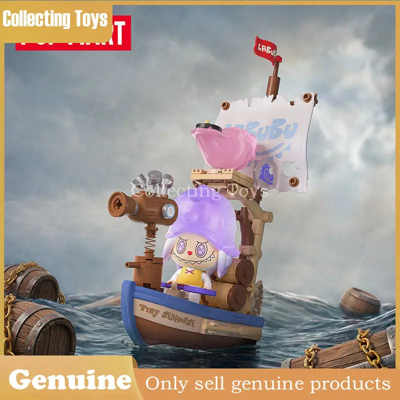 Genuine Pop Mart Labubu Themonsters Chasing Mermaids Series Blocks Fish Boat Puzzle Toys Pirate Ship Building Set For Collectors