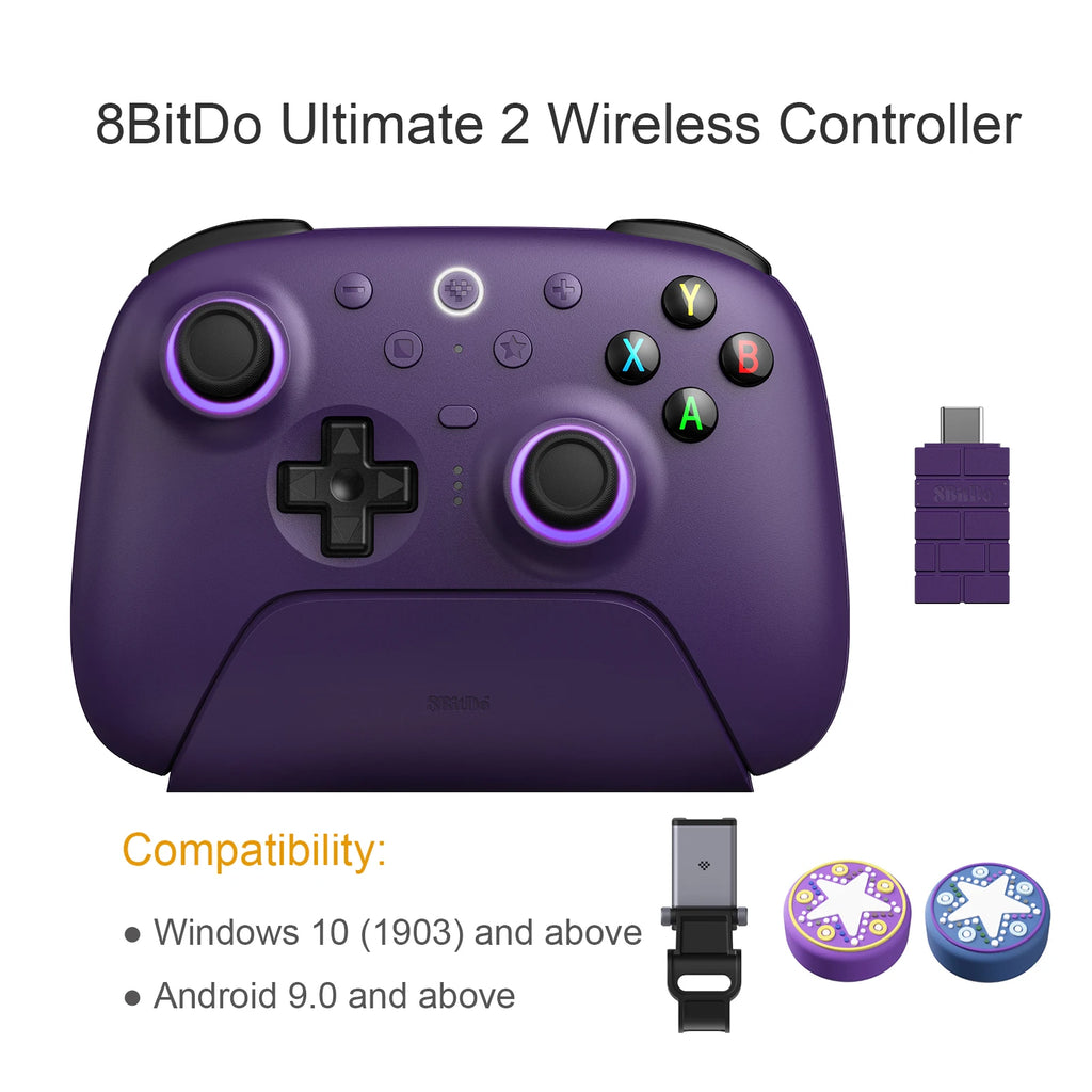 8BitDo Ultimate 2 Wireless Game Controller for Windows 10/11 2.4G Gamepad TMR Joystick with Charging Dock for Android PC Steam